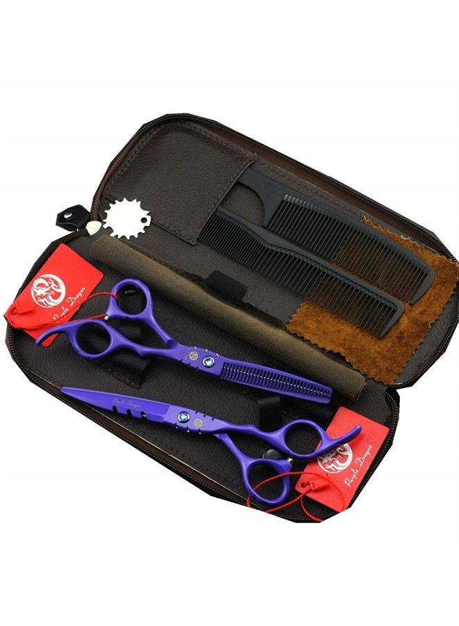 Purple Dragon Professional Japan 440C Hair Salon Cutting Shear and Barber Thinning Scissor Hairdressing Shear Set with Bag - Image 1