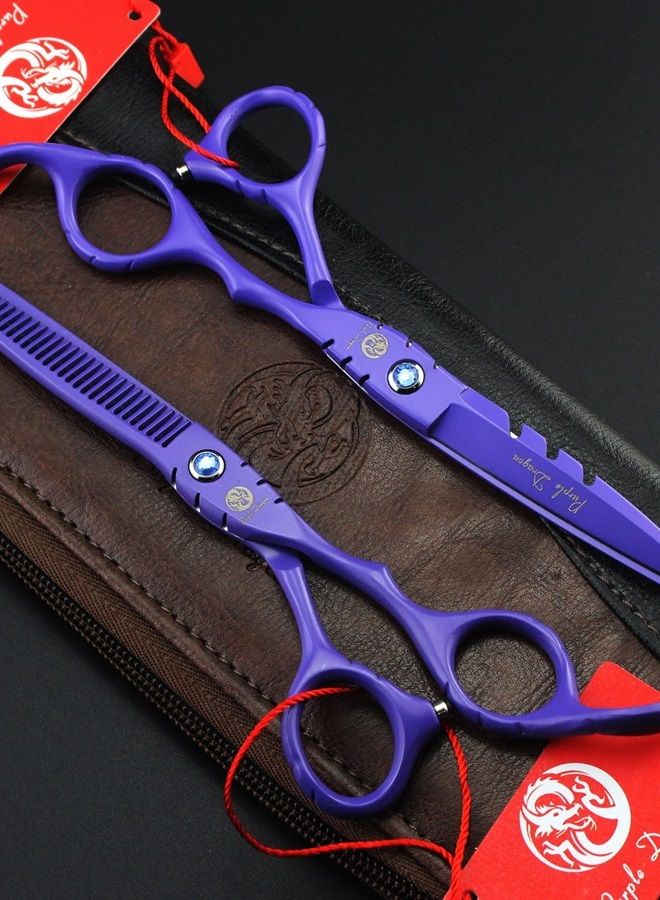 Purple Dragon Professional Japan 440C Hair Salon Cutting Shear and Barber Thinning Scissor Hairdressing Shear Set with Bag - Image 5