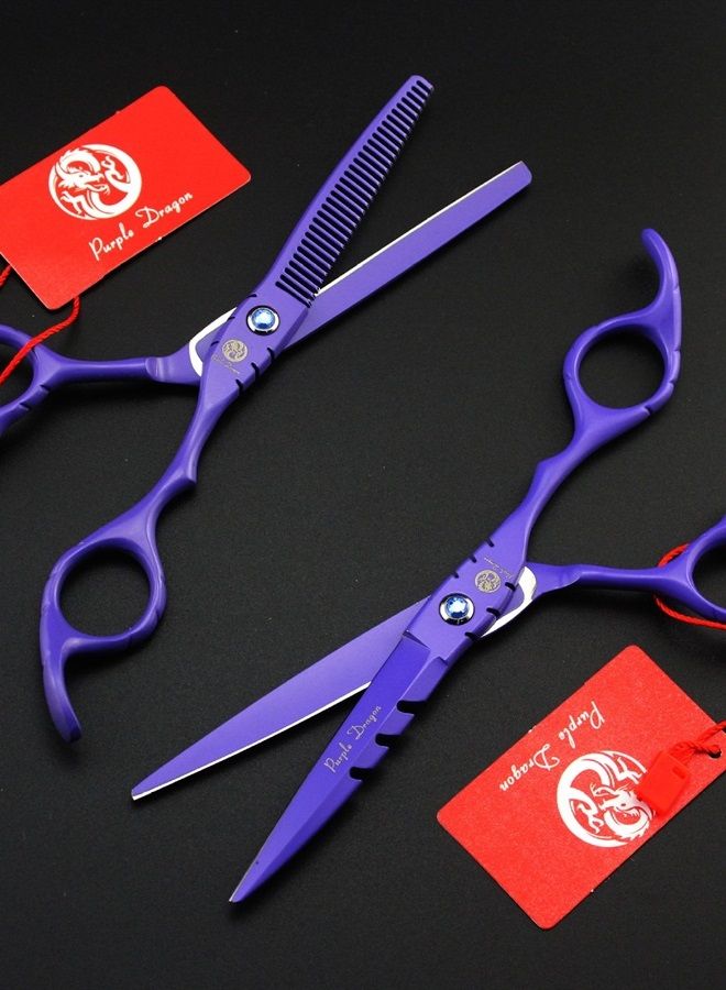 Purple Dragon Professional Japan 440C Hair Salon Cutting Shear and Barber Thinning Scissor Hairdressing Shear Set with Bag - Image 4