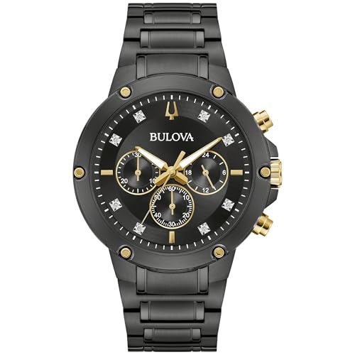 Bulova Mens Classic 6Hand Chronograph Diamond Quartz Black Ion Plated Stainless Steel Watch 24 Hour Time 43mm Style98D190 - Image 1