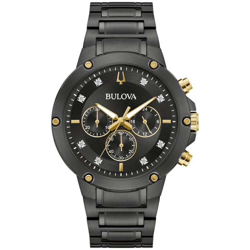 Bulova Mens Classic 6Hand Chronograph Diamond Quartz Black Ion Plated Stainless Steel Watch 24 Hour Time 43mm Style98D190 - Image 2