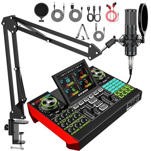 tenlamp Podcast Microphone Bundle with Live Sound Board Audio Mixer, Podcast Equipment Bundle with 3.5mm Boom Mic(P15) for Pc/Phone Live Streaming Singing Gaming, Voice Changer, Denoise - Image 1