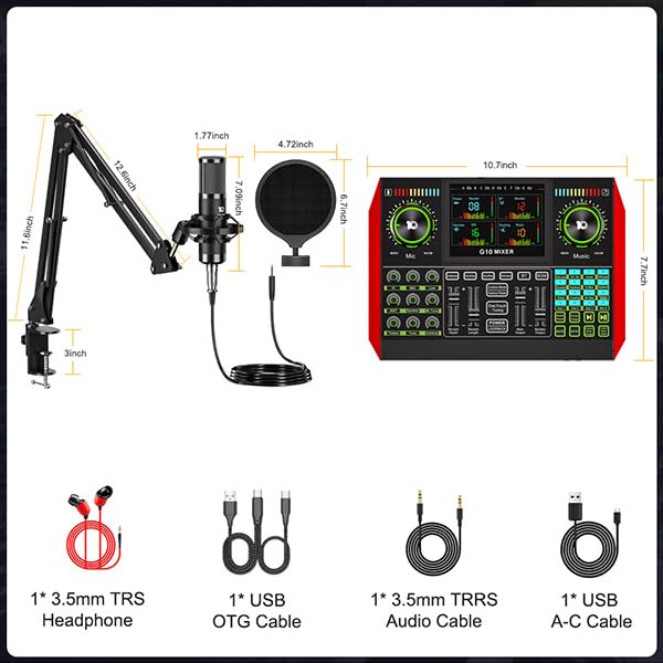 tenlamp Podcast Microphone Bundle with Live Sound Board Audio Mixer, Podcast Equipment Bundle with 3.5mm Boom Mic(P15) for Pc/Phone Live Streaming Singing Gaming, Voice Changer, Denoise - Image 2