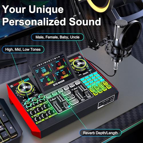 tenlamp Podcast Microphone Bundle with Live Sound Board Audio Mixer, Podcast Equipment Bundle with 3.5mm Boom Mic(P15) for Pc/Phone Live Streaming Singing Gaming, Voice Changer, Denoise - Image 3