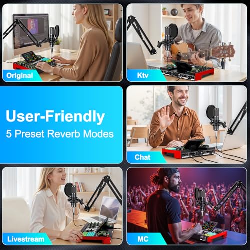 tenlamp Podcast Microphone Bundle with Live Sound Board Audio Mixer, Podcast Equipment Bundle with 3.5mm Boom Mic(P15) for Pc/Phone Live Streaming Singing Gaming, Voice Changer, Denoise - Image 4