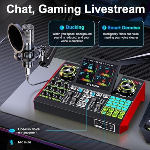 tenlamp Podcast Microphone Bundle with Live Sound Board Audio Mixer, Podcast Equipment Bundle with 3.5mm Boom Mic(P15) for Pc/Phone Live Streaming Singing Gaming, Voice Changer, Denoise - Image 5