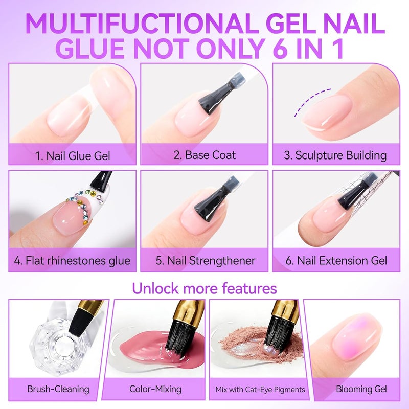 gelike ec Gel Nail Glue UV Light: 6 in 1 Adhesive Gel Nail Polish, Strong Nail Glue For Press On Nails Nails Acrylic Tips, Long Last - Nail Art Gift for Home Salon Beginner DIY - Image 3