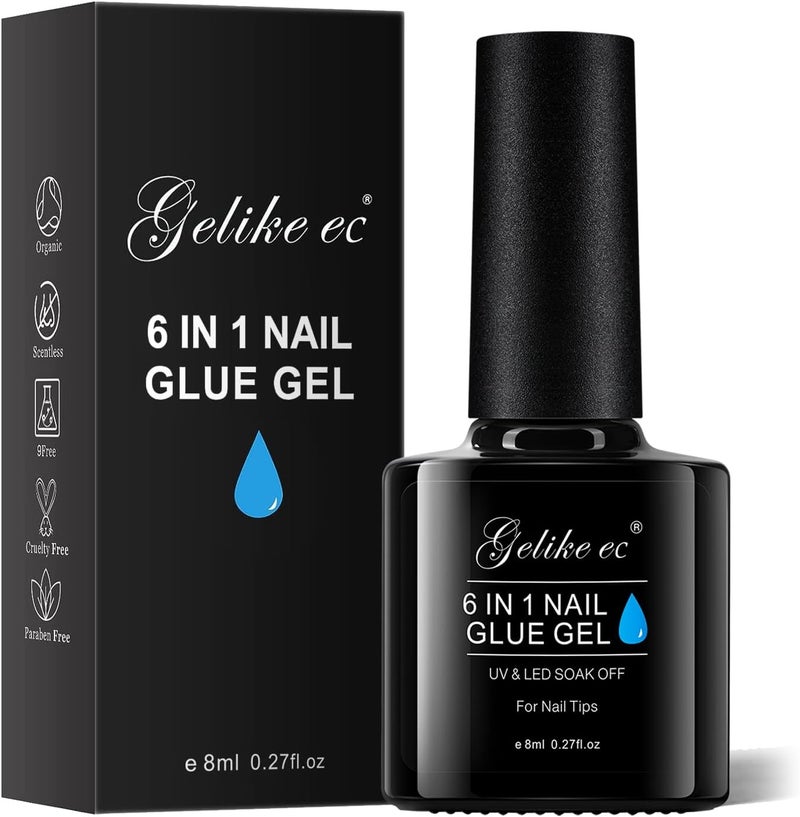 gelike ec Gel Nail Glue UV Light: 6 in 1 Adhesive Gel Nail Polish, Strong Nail Glue For Press On Nails Nails Acrylic Tips, Long Last - Nail Art Gift for Home Salon Beginner DIY - Image 1