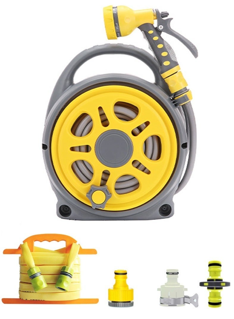 والالا عربة بكرة خرطوم، بكرات خرطوم الحديقة للاستخدام الخارجي، عربة خرطوم حديقة محمولة خفيفة الوزن، بكرة خرطوم مع أنبوب مياه، رف تخزين أنابيب مياه قابل للتمديد، عربة خرطوم 16 مترًا + أنبوب 10 أمتار، أصفر - Image 1