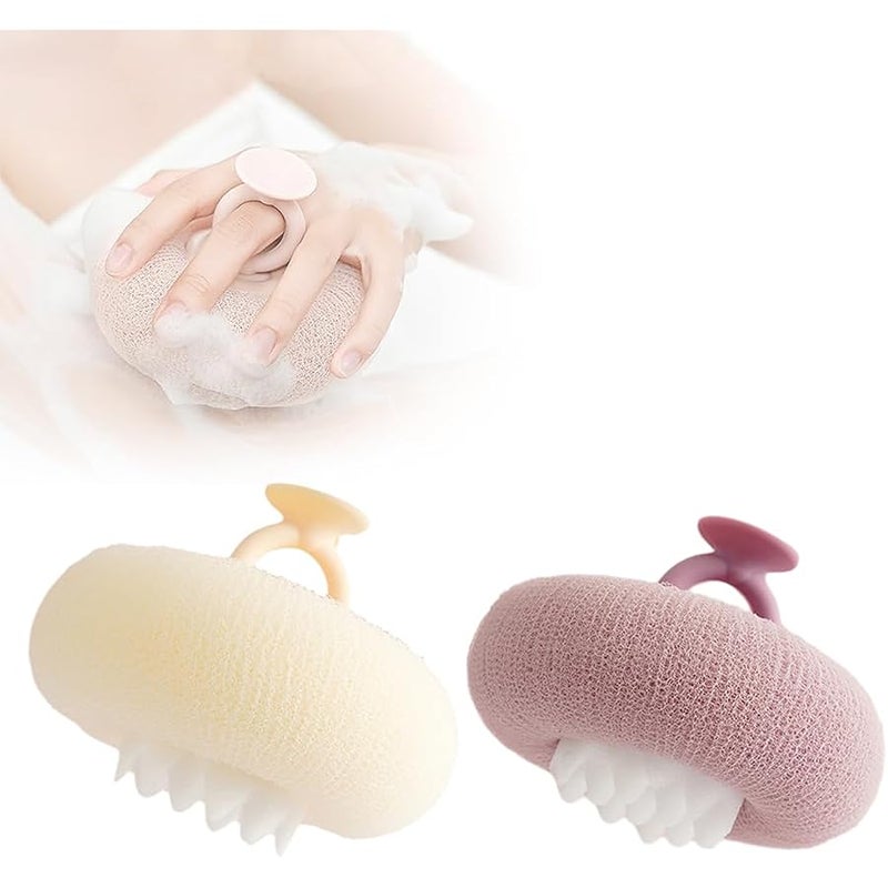 Super Soft Sunflower Suction Cup Bath Ball,2025 Upgraded Sunflower Bath Ball Bath Accessories for Women,Exfoliating Bath Sponge Mesh Shower Body Sponge for Home Use (Beige+Purple) - Image 1