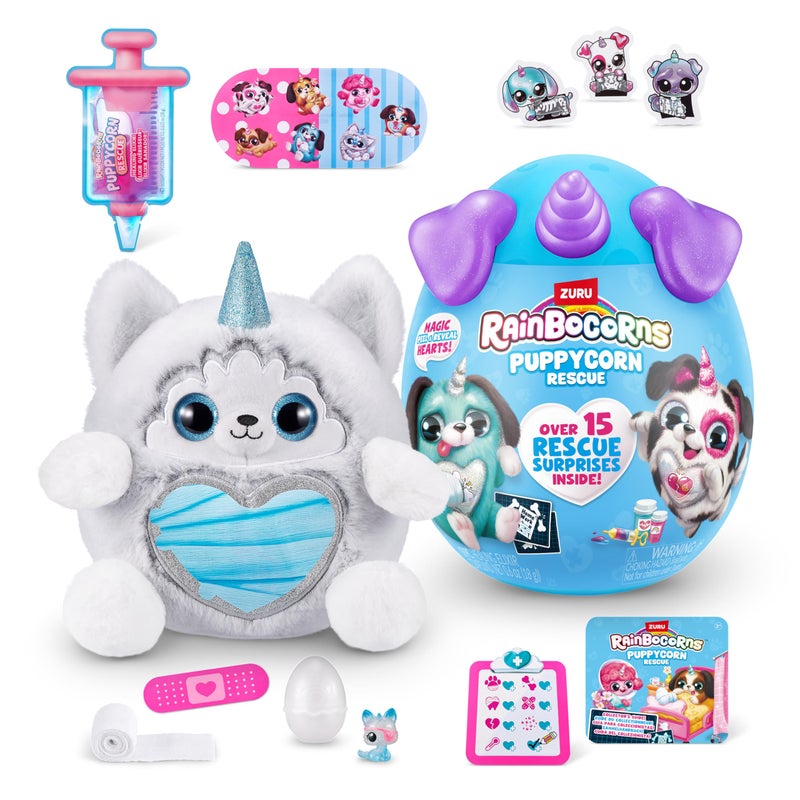Rainbocorns Puppycorn Rescue (Husky) by ZURU, Collectible Plush, Stuffed Animal Girl Toys, Surprise Egg, Stickers, Syringe Slime, Ages 3+ for Girls, Children, 9.06 x 7.87 x 11.02 inches - Image 1