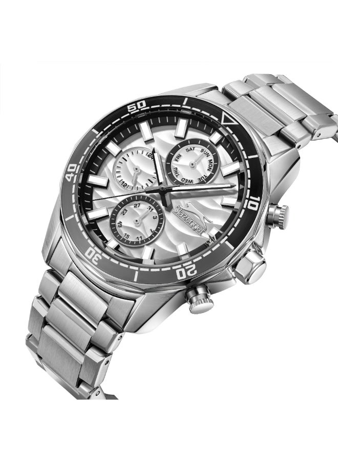 سلازنجر ساعة رجالية متعددة الوظائف بسوار معدني فضي - Image 2