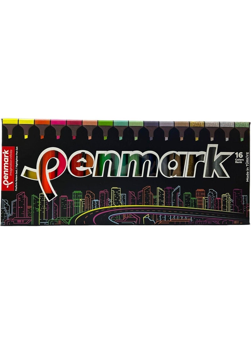 PENMARK - Highlighter Pen 16 Pack Super Box 4 Neon 4 Pastel 4 Tropical 4 Glitter 709692 - Image 1