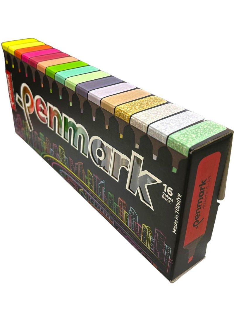 PENMARK - Highlighter Pen 16 Pack Super Box 4 Neon 4 Pastel 4 Tropical 4 Glitter 709692 - Image 1
