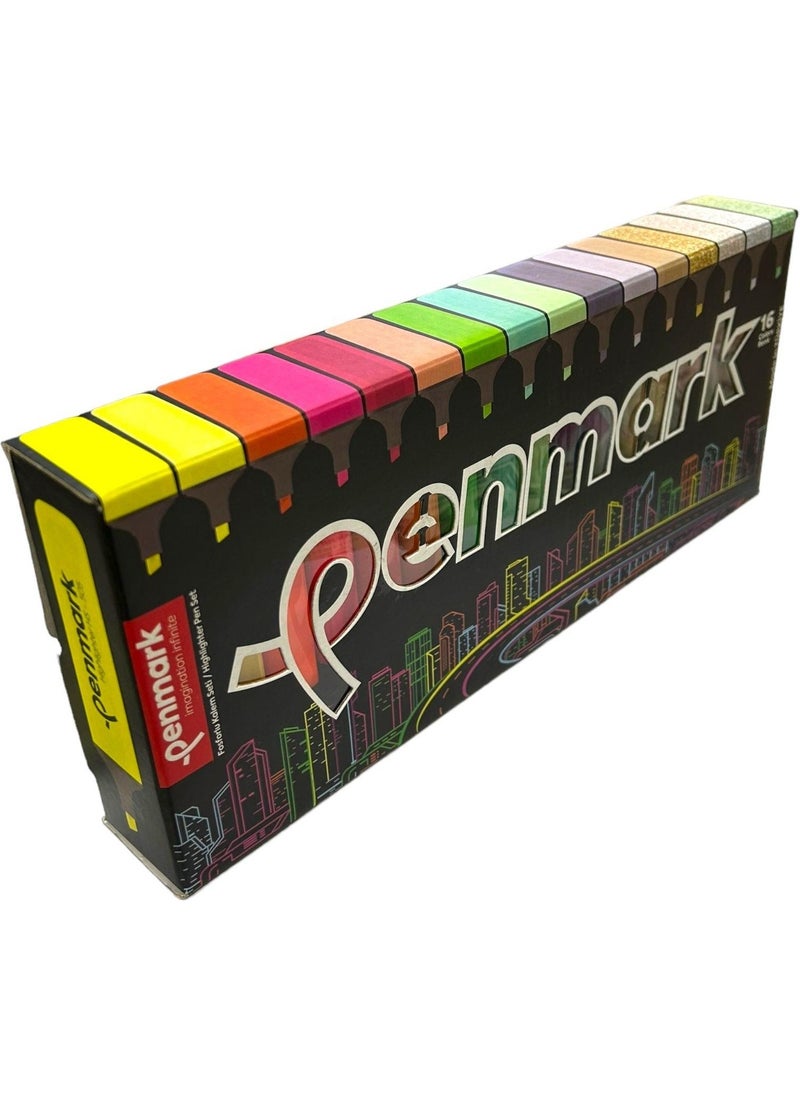 PENMARK - Highlighter Pen 16 Pack Super Box 4 Neon 4 Pastel 4 Tropical 4 Glitter 709692 - Image 1