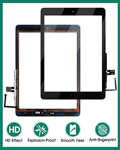 SRJTEK شاشة لمس لجهاز iPad 9.7 2018 لجهاز iPad 6 بديل شاشة 6 الجيل A1893 A1954 زجاج أمامي مع مستشعر مثبت لاصق + أدوات + زجاج مقسى (مع زر الصفحة الرئيسية) (أسود) - Image 4
