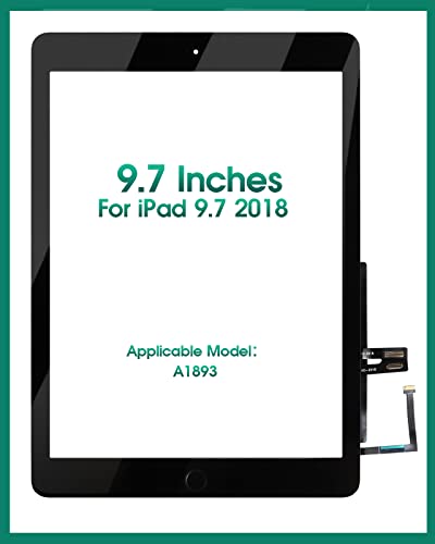 SRJTEK شاشة لمس لجهاز iPad 9.7 2018 لجهاز iPad 6 بديل شاشة 6 الجيل A1893 A1954 زجاج أمامي مع مستشعر مثبت لاصق + أدوات + زجاج مقسى (مع زر الصفحة الرئيسية) (أسود) - Image 3