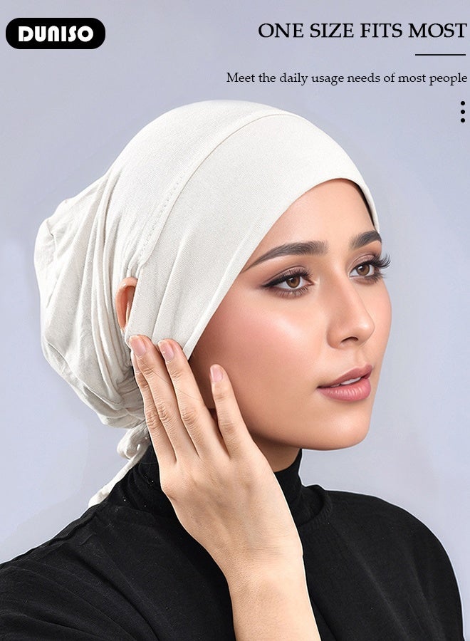 DUNISO Hijab undercap for women  Hijab underscarf solid color adjustable Tie back full cover inner head scarf turbans for women chemo sleep cap - Image 4