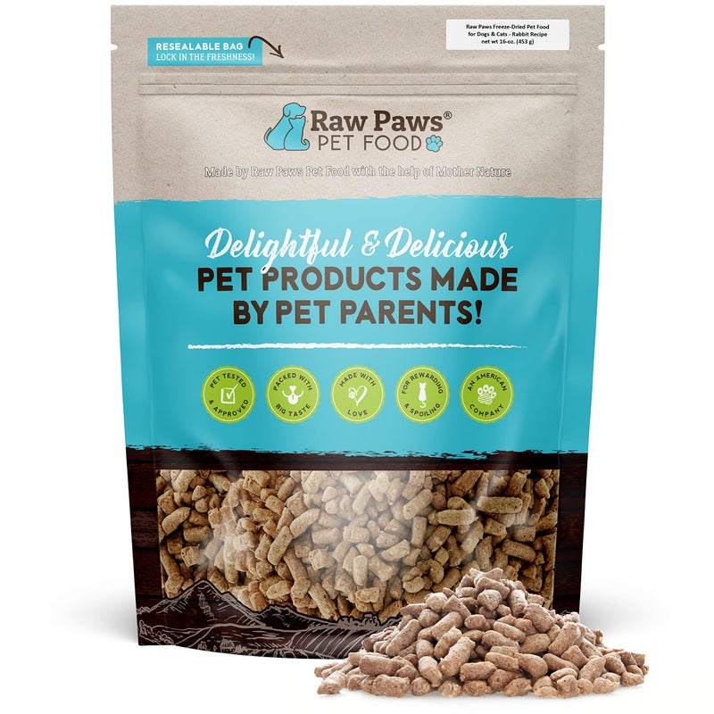 Raw Paws Freeze Dried Dog Food & Cat Food - Rabbit Recipe, 16-oz - Made in USA - Freeze-Dried Dog Food, Raw Dog and Cat Food - Image 1