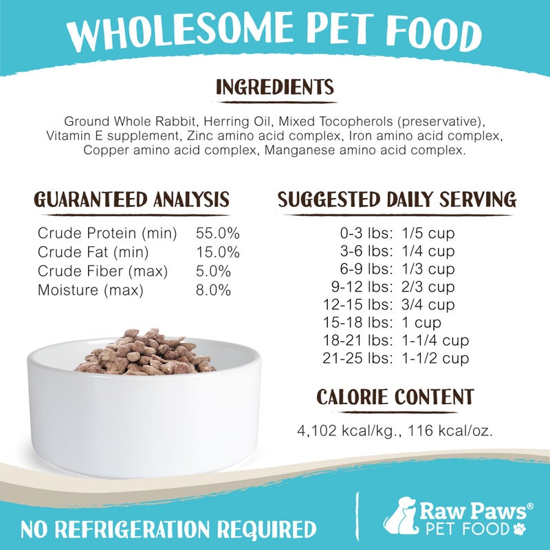 Raw Paws Freeze Dried Dog Food & Cat Food - Rabbit Recipe, 16-oz - Made in USA - Freeze-Dried Dog Food, Raw Dog and Cat Food - Image 4