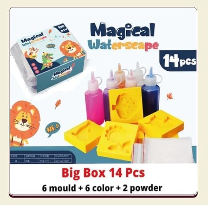 Magical Water Games – Magic Water 3D Marine Life DIY Kit, 14 Pcs 6 glass jars of gel, 6 molds and 2 Bag Of Powder