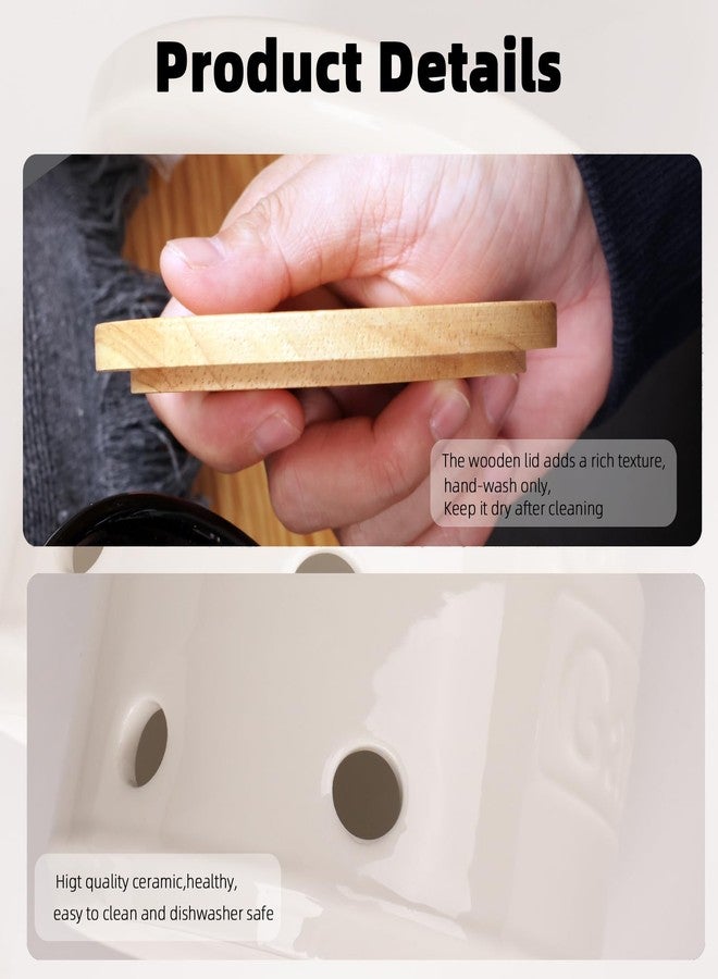 ONTUBE Garlic Keeper with Wooden Lid, Ceramic Garlic Holder Storage, Garlic Container for Kitchen, Garlic Saver to Keep Your Garlic Cloves Fresh Longer 4 Inch, White - Image 5