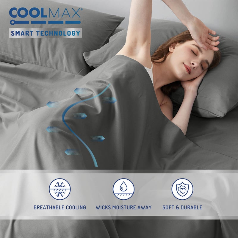 Degrees of Comfort Coolmax Cooling Sheet Set for Full Size Bed, Moisture Wicking for Night Sweats Best Comfort, Cool Sheets for Hot Sleepers During Warm Weather with Deep Pocket, Grey-4PC - Image 5