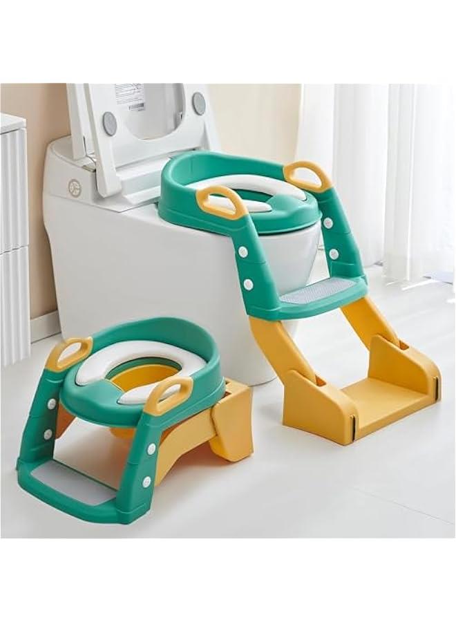 3-in-1 Baby Potty Seat With Ladder for Kids, Baby Potty Ladder Training Potty Chair with Splash Guard  Cushion Seat, Kids Toilet Seat, Potty Chair for 1-8 Years Boys  Girls (Green) - Image 1