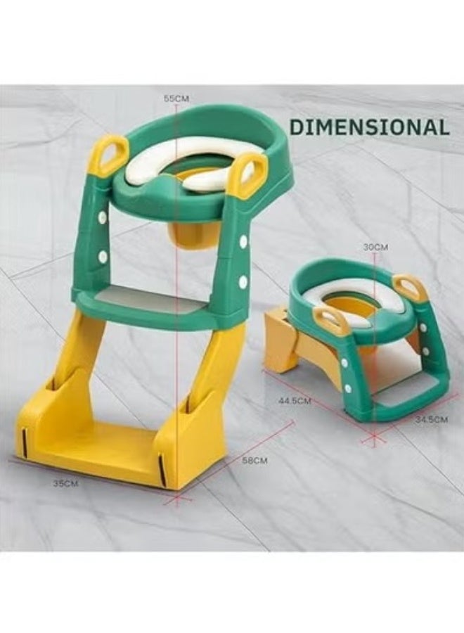 3-in-1 Baby Potty Seat With Ladder for Kids, Baby Potty Ladder Training Potty Chair with Splash Guard  Cushion Seat, Kids Toilet Seat, Potty Chair for 1-8 Years Boys  Girls (Green) - Image 5