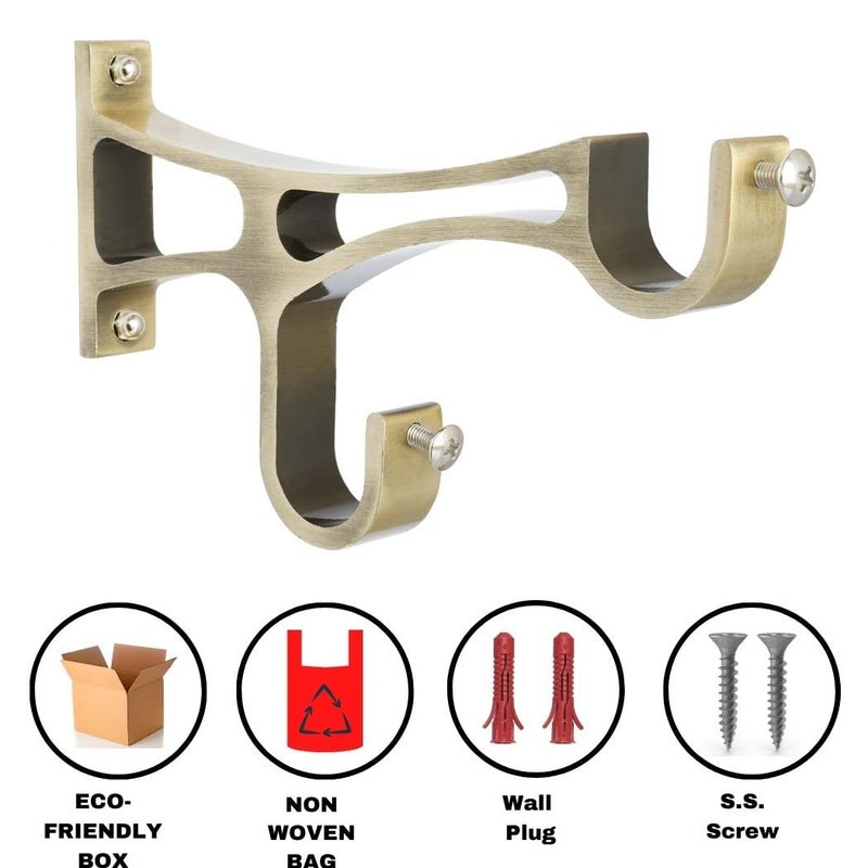 Rkoing Stylish Antique Finish Double Curtain Support for Bracket Parda Holder Window Rod Support Fittings Brass Pack of 12 Gold - Image 4