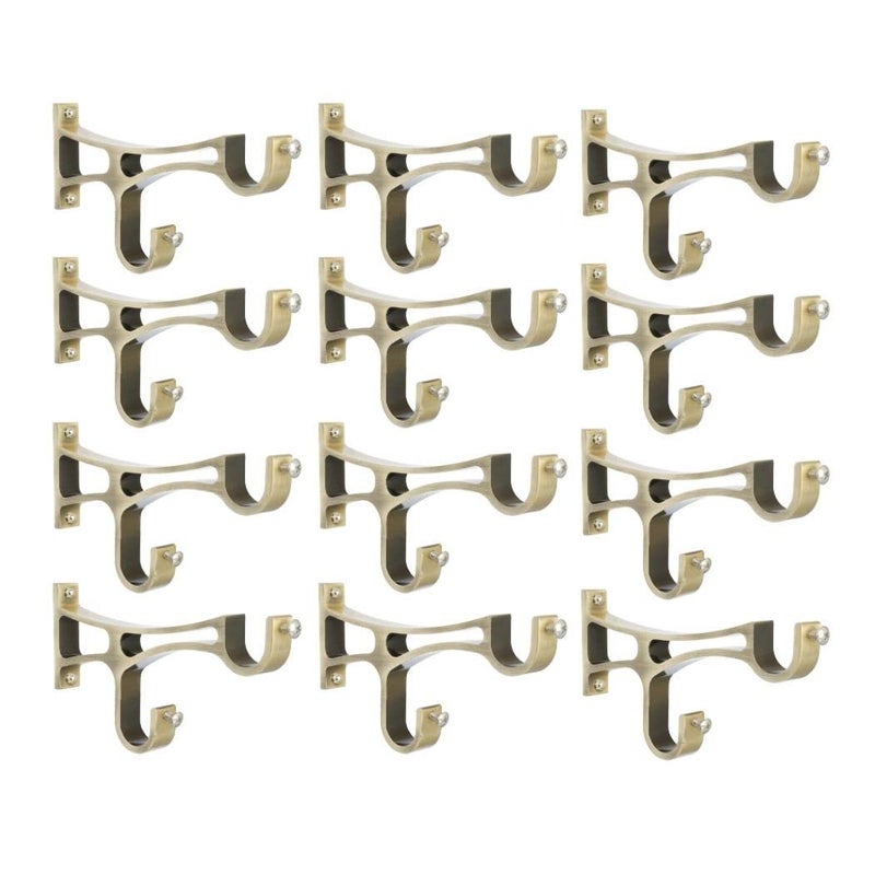 Rkoing Stylish Antique Finish Double Curtain Support for Bracket Parda Holder Window Rod Support Fittings Brass Pack of 12 Gold - Image 1