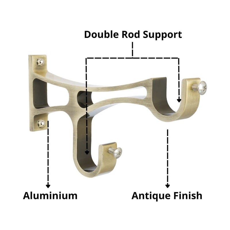 Rkoing Stylish Antique Finish Double Curtain Support for Bracket Parda Holder Window Rod Support Fittings Brass Pack of 12 Gold - Image 3