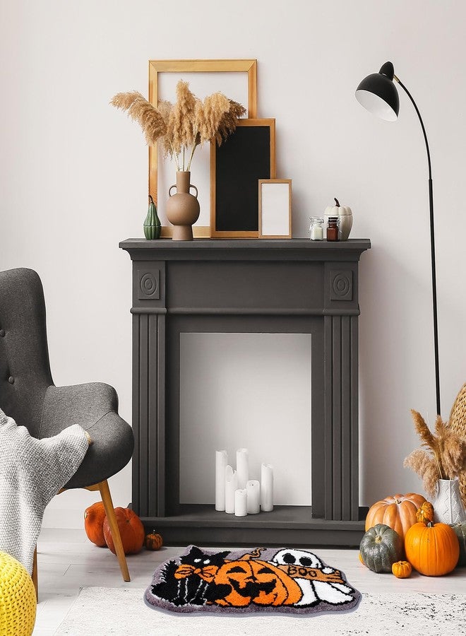 Whaline سجادة استحمام هالوين من واهلين، شبح، قرع، قطة سوداء، سجادة استحمام محبوكة، سجادة غير قابلة للانزلاق، سجادة حمام، سجادة مدخل، سجادة أرضية للمنزل، المطبخ، غرفة النوم، الشرفة، المدخل - Image 5