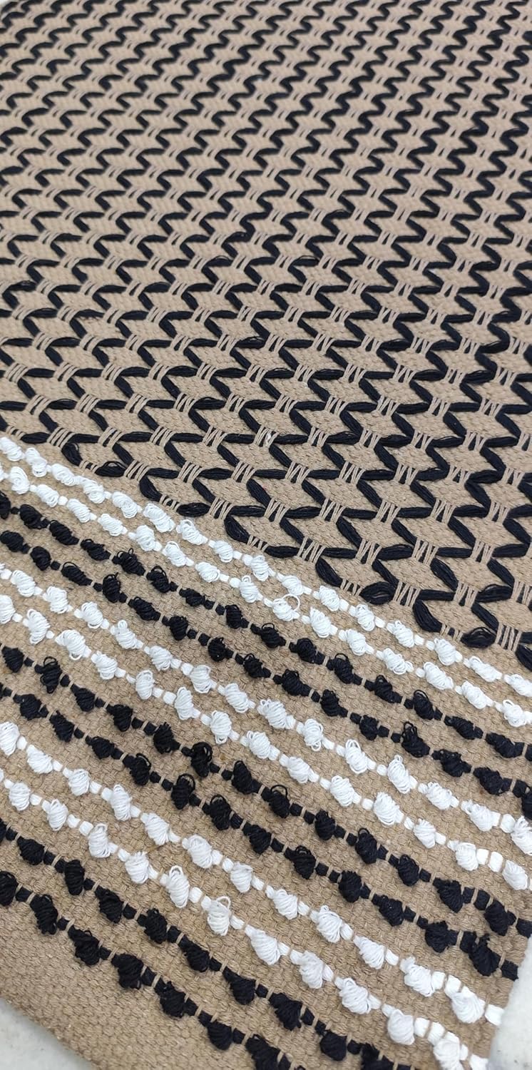STONEMUNK Premium Cotton Carpet Runner/Rug for Living Room, Bedroom 2x5 Feet Handwoven Carpet Bedside Runner, Bathroom Runner, Kitchen Runner - (Beige - E) - Image 4