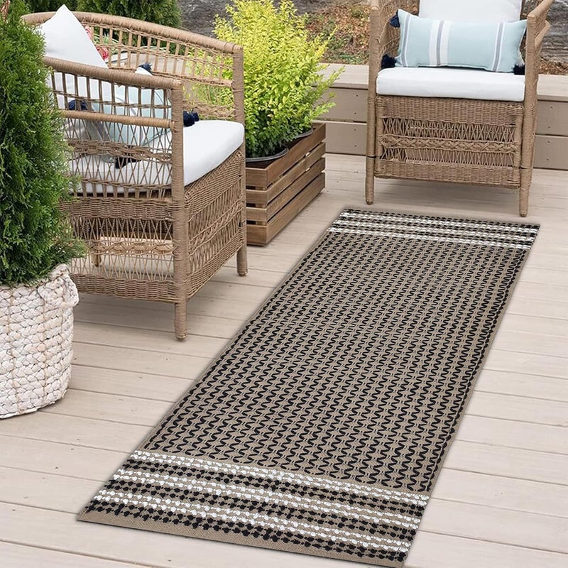 STONEMUNK Premium Cotton Carpet Runner/Rug for Living Room, Bedroom 2x5 Feet Handwoven Carpet Bedside Runner, Bathroom Runner, Kitchen Runner - (Beige - E) - Image 1