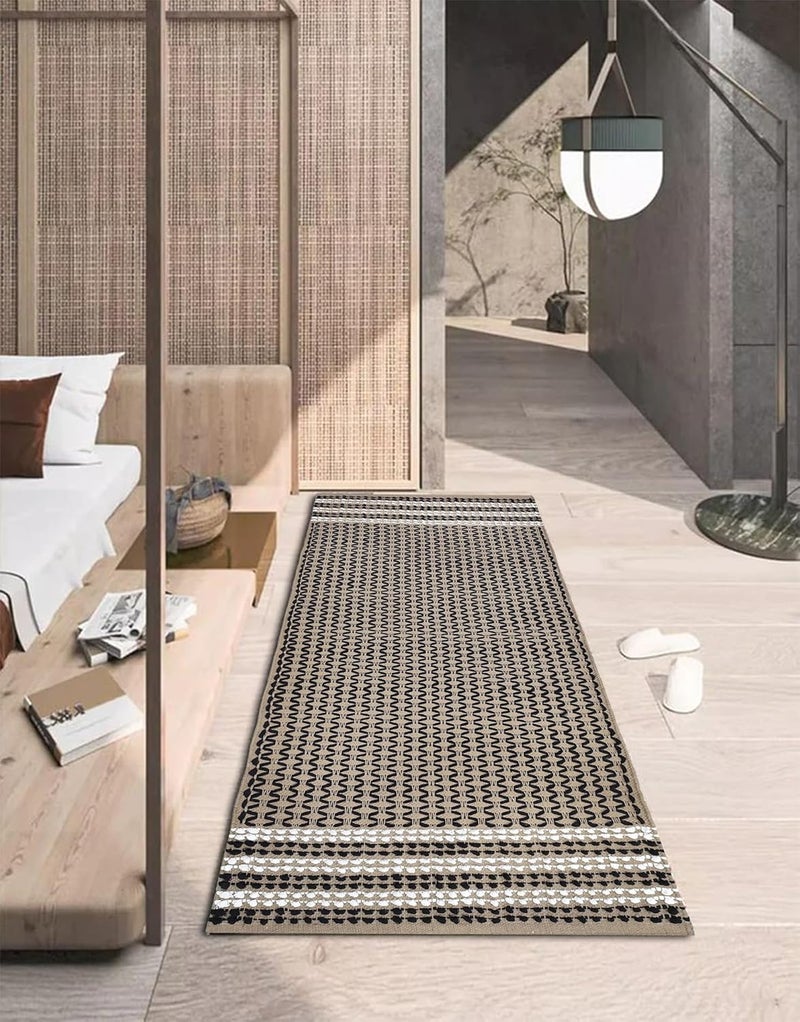 STONEMUNK Premium Cotton Carpet Runner/Rug for Living Room, Bedroom 2x5 Feet Handwoven Carpet Bedside Runner, Bathroom Runner, Kitchen Runner - (Beige - E) - Image 2
