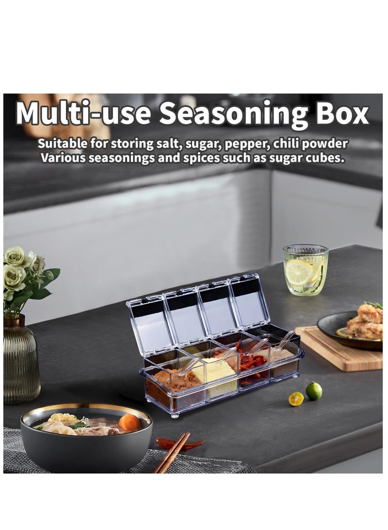 SYOSI 2 Set Clear Seasoning Box, Acrylic Seasoning Box Set, Plastic Storage Container, Premium Quality Storage Rack, Spice Pots Condiment Jars with Lids and Spoon for Spice, Salt and Sugar - Image 2