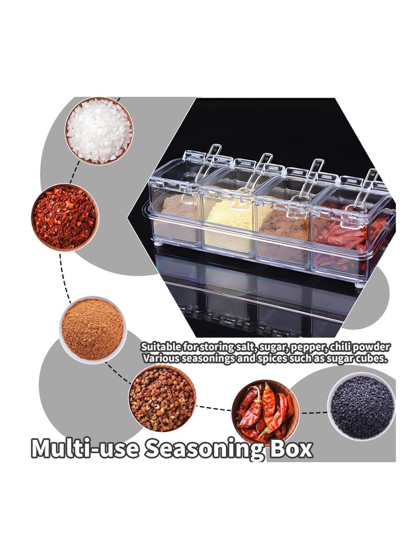 SYOSI 2 Set Clear Seasoning Box, Acrylic Seasoning Box Set, Plastic Storage Container, Premium Quality Storage Rack, Spice Pots Condiment Jars with Lids and Spoon for Spice, Salt and Sugar - Image 3