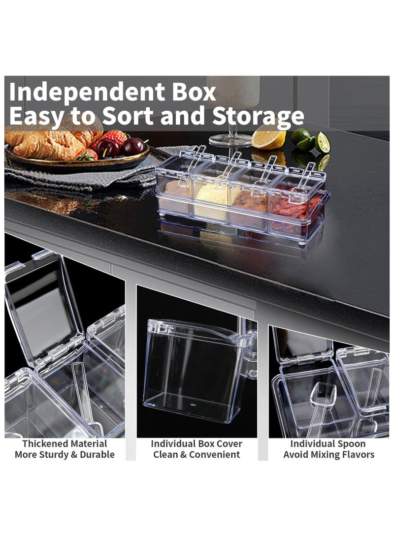 SYOSI 2 Set Clear Seasoning Box, Acrylic Seasoning Box Set, Plastic Storage Container, Premium Quality Storage Rack, Spice Pots Condiment Jars with Lids and Spoon for Spice, Salt and Sugar - Image 5