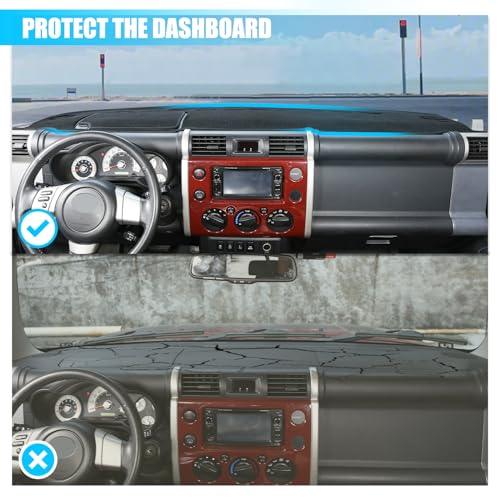 LLKUANG Polyester Carpet Dashmat Dash Mat Compatible with Toyota FJ Cruiser 2007-2021 Car Dashboard Cover Sun Shade Pad,Anti-Slip Dash Board Accessories (Black) - Image 2