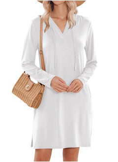 Womens UPF 50+ Cover-Up Dress, SPF Sun Protection Long Sleeve Shirt Dress, Lightweight Athletic UV Hoodie for Beach(L)