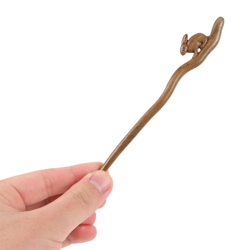 Wooden Hair Stick For Women Rabbit Hair Bun Decorative Chopstick - Image 5
