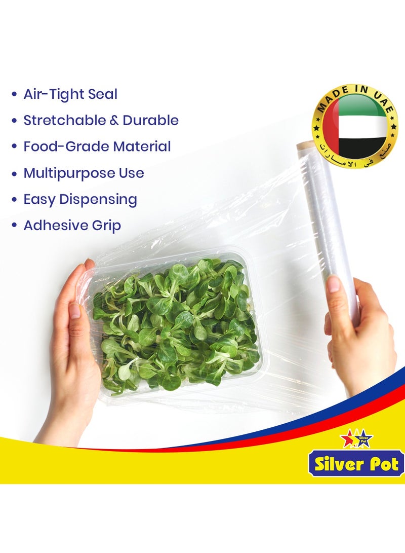 Silver Pot فيلم لاصق بولي إيثيلين متميز – 45 سم × 1.5 كجم لفة – تغليف متين من الدرجة الغذائية للحفاظ على النضارة والحماية الفائقة – مثالي للاستخدام المهني واليومي - Image 2