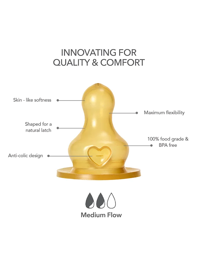 بيبس Pack Of 2 Baby Bottle Nipple Round Latex Medium Flow, 0 Months +