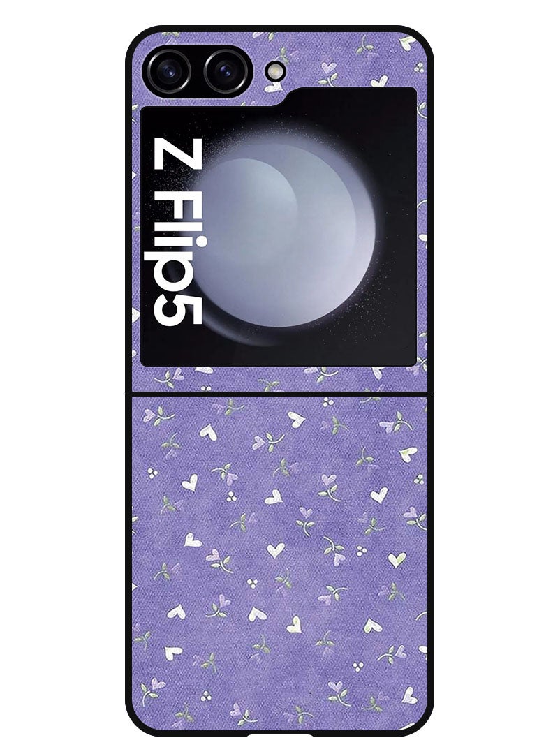 Theodor Protective Case Anti Scratch Shock Proof Bumper Cover For Samsung Galaxy Z Flip 5 Hearts Purple Background - Image 1