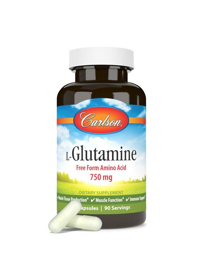 Carlson L-Glutamine, Free-Form Amino Acid, 750 mg, Muscle Tissue Production, 90 Capsules - Image 5