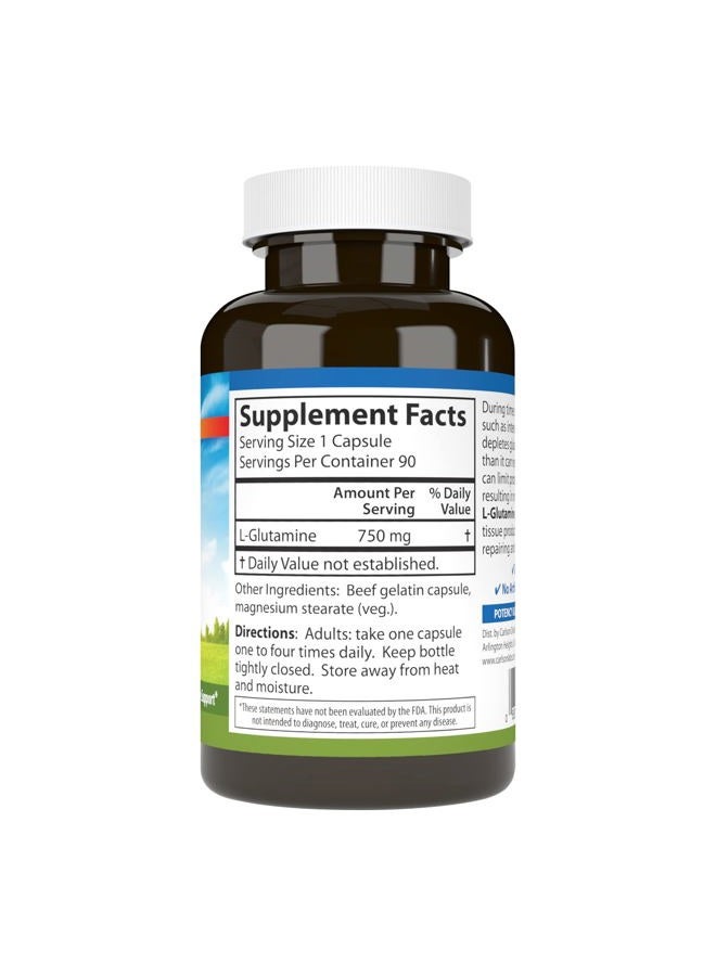 Carlson L-Glutamine, Free-Form Amino Acid, 750 mg, Muscle Tissue Production, 90 Capsules - Image 2
