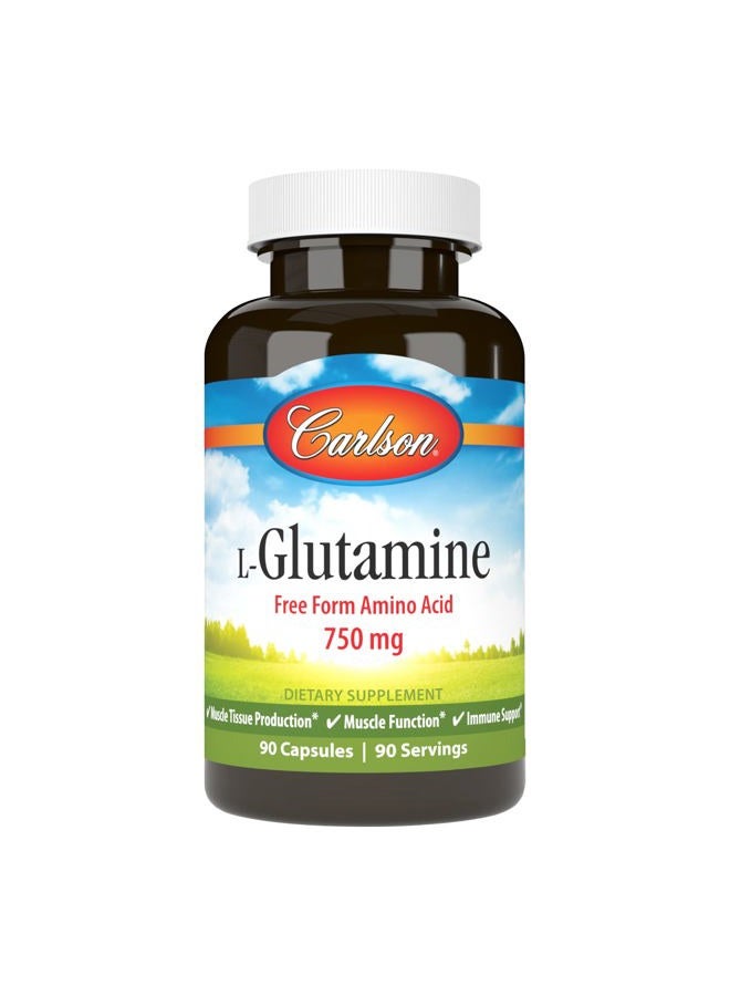 Carlson L-Glutamine, Free-Form Amino Acid, 750 mg, Muscle Tissue Production, 90 Capsules - Image 1