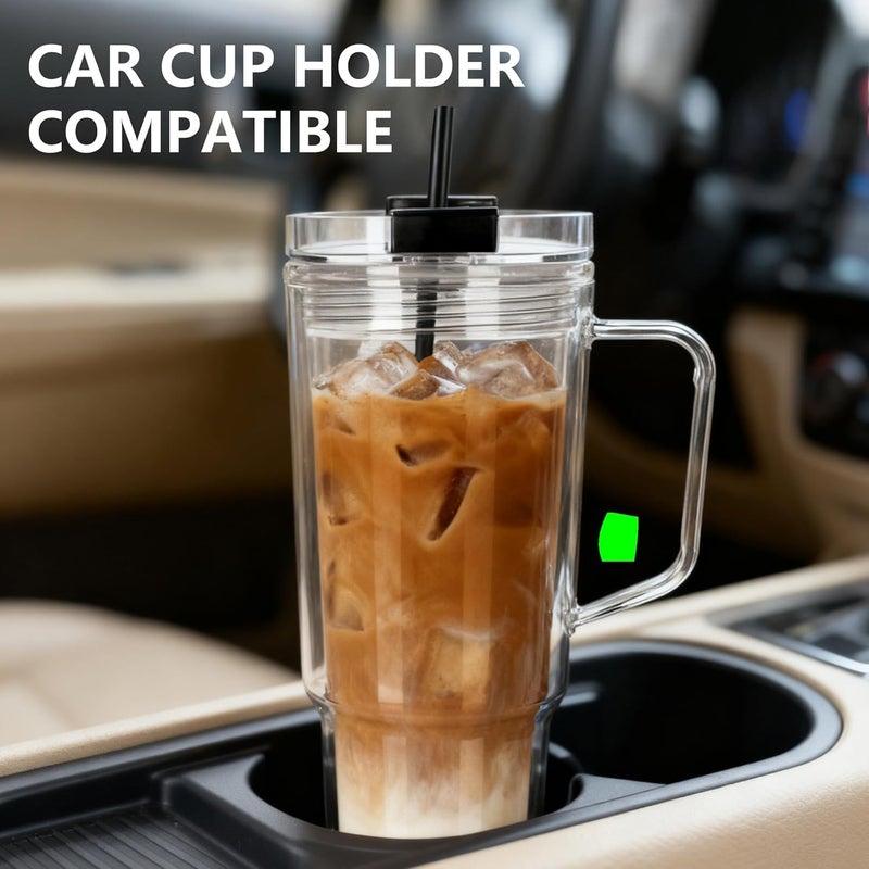 Icesip 40 oz Tumbler with Handle and Straw Double Wall Reusable Plastic Clear Tumbler with Black Lid Acrylic Iced Coffee Cups Water Travel Mug - Image 4