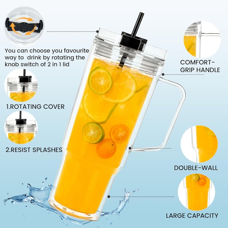 Icesip 40 oz Tumbler with Handle and Straw Double Wall Reusable Plastic Clear Tumbler with Black Lid Acrylic Iced Coffee Cups Water Travel Mug - Image 5